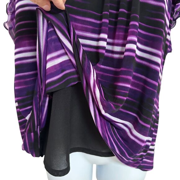 Worthington Purple Black White Striped Flutter Sleeve Top Blouse Size XL - Picture 4 of 8